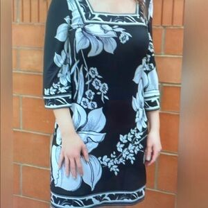 Elegant Black and White Floral Mini Dress